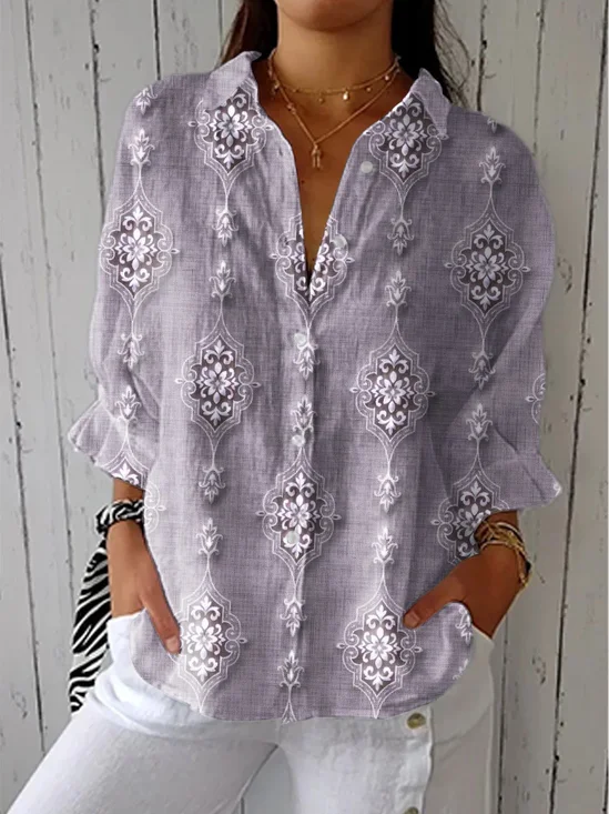 Loose Casual Shirt Collar Floral Shirt