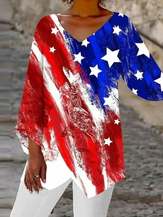 Independence Day Cotton Casual Loose Blouse