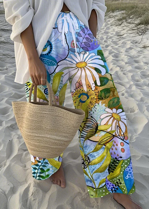 Multicolor Block Simple Loose Pants