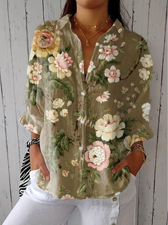 Casual Shirt Collar Loose Floral Shirt
