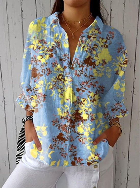 Floral Shirt Collar Casual Loose Shirt