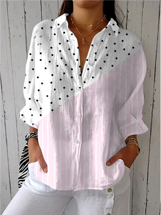Loose Casual Polka Dots Shirt Collar Shirt
