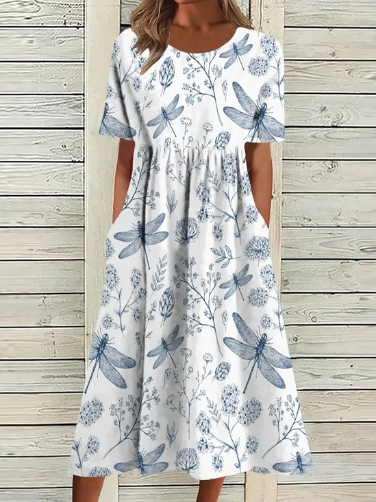 Casual Round Neck Half Sleeve Printed Dress