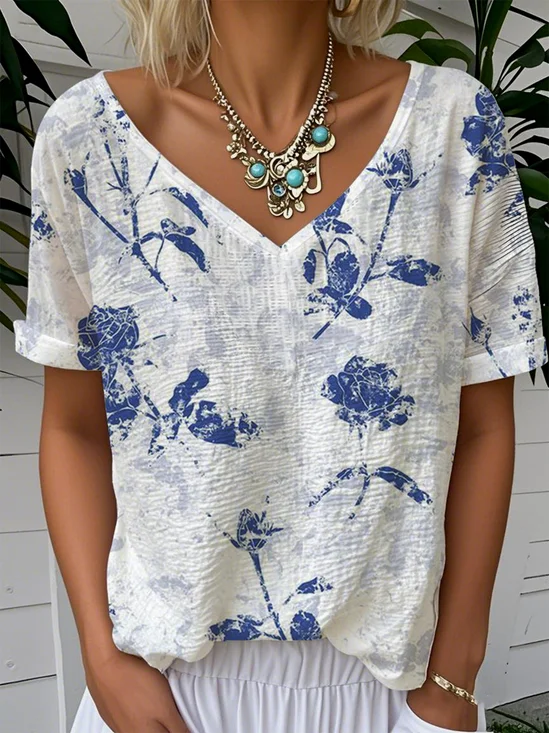 Casual Gradient Pattern Linen Blend Blouse