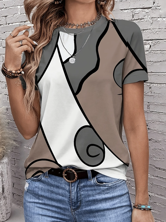 Women's Abstract Print Casual Round Neck Short Sleeve T-Shirt