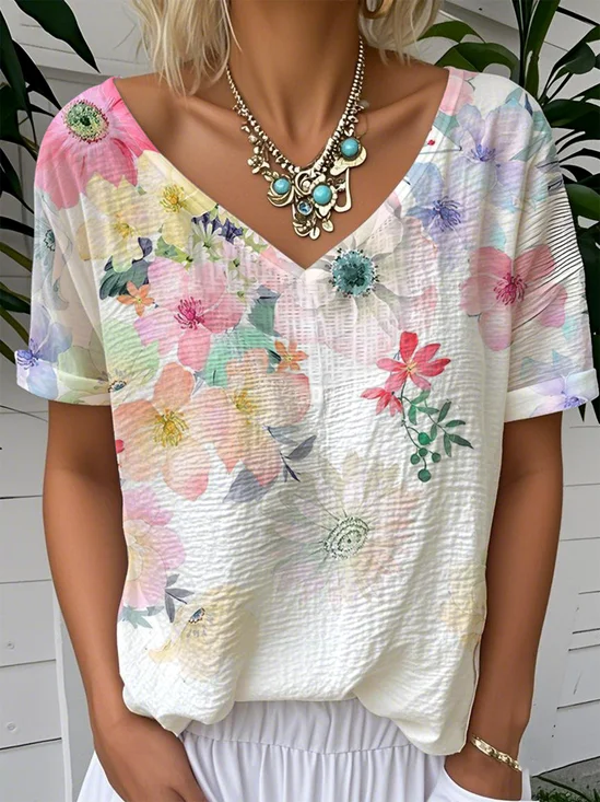 Casual Gradient Pattern Linen Blend Blouse