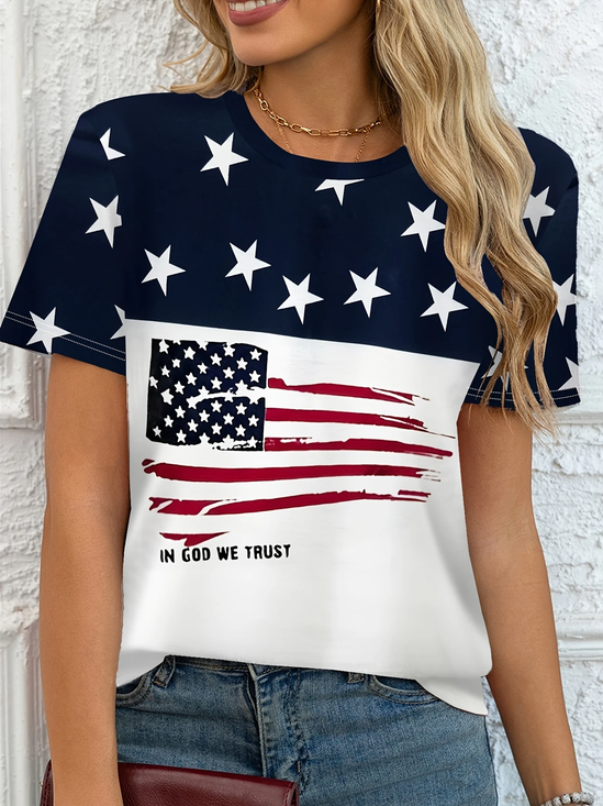 Women's In God We Trust Printed Casual Round Neck Short Sleeve T-Shirt