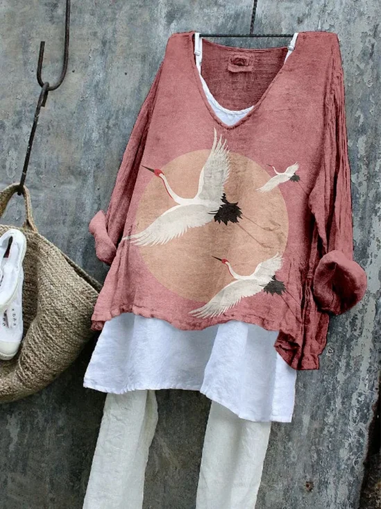 V Neck Cotton Casual Loose T-Shirt