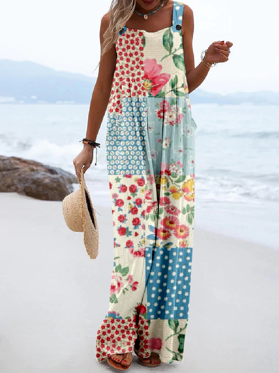 Loose Linen Blend Others Casual Jumpsuit