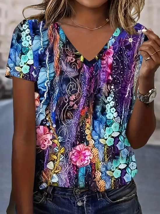 Women's Floral Print Casual Short Sleeve T-Shirt