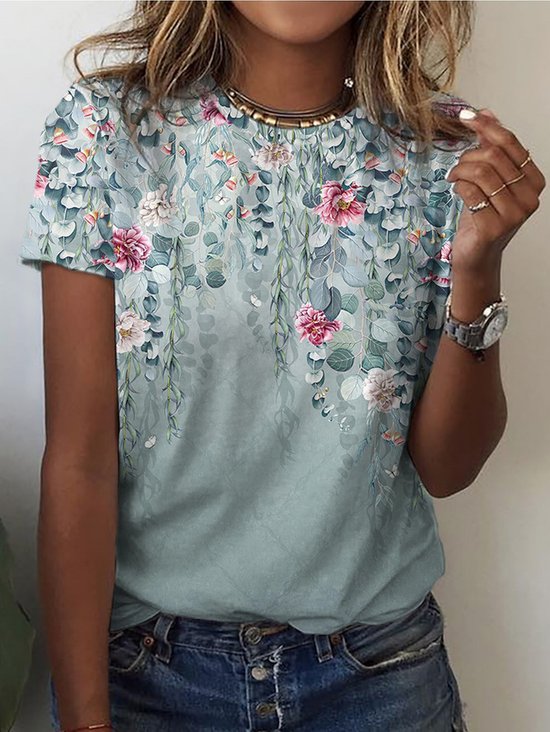 Print Casual V Neck Short Sleeve T-Shirt