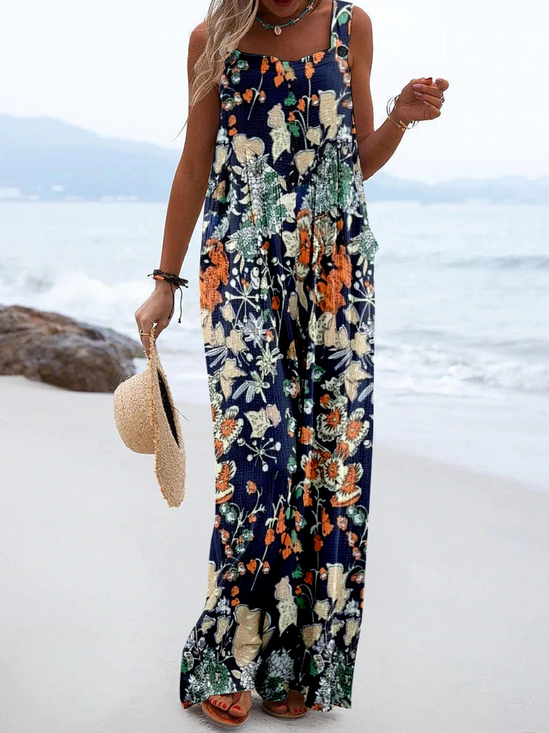 Others Botanical Pattern Casual Linen Blend Jumpsuit
