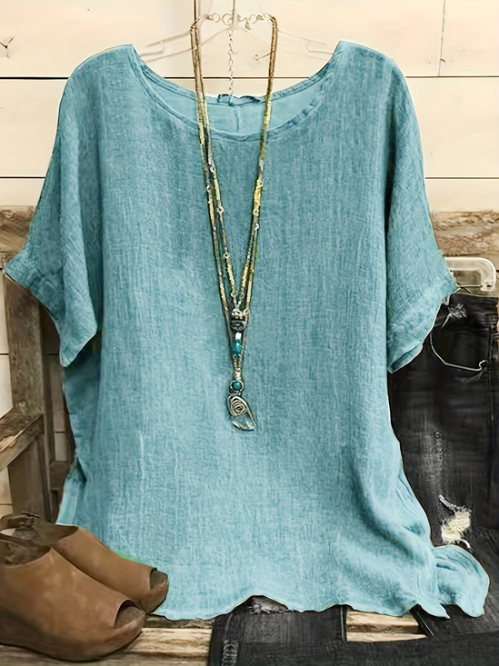 Women's Short Sleeve T-shirt Summer Green Plain Printing Crew Neck Daily Going Out Casual Top
