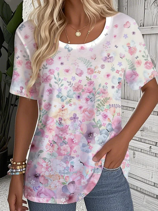 Gradient Pattern Casual Jersey Crew Neck T-Shirt