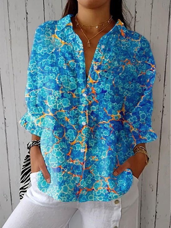 Shirt Collar Loose Floral Casual Shirt