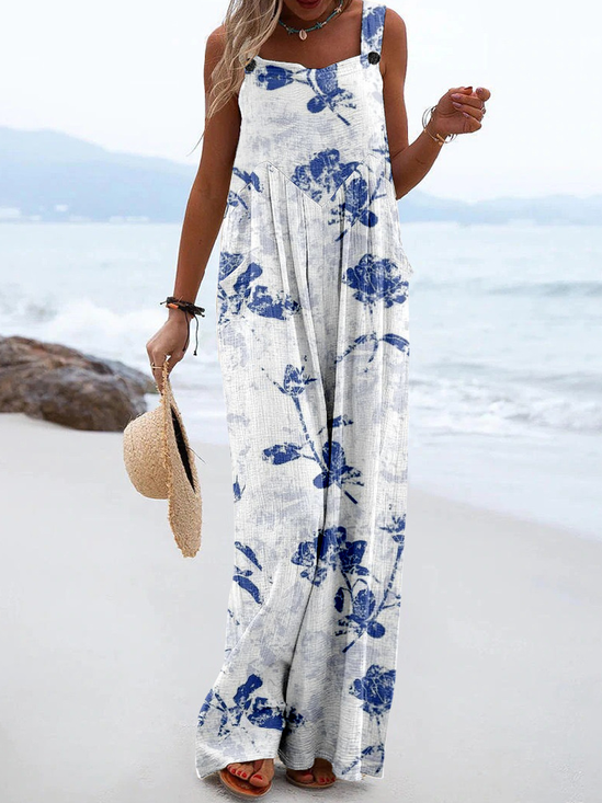 Loose Linen Blend Vintage Jumpsuit