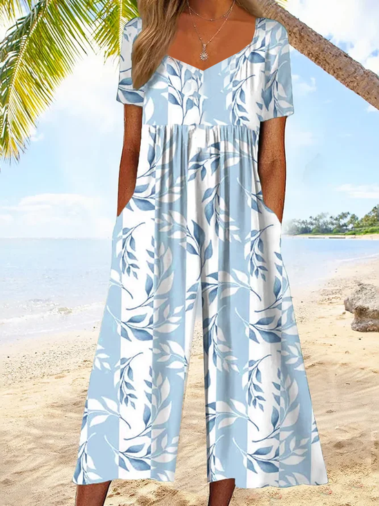 Women's H-Line V Neck Daily Going Out Casual Printing Floral Summer Ankle Pants Jumpsuit Romper