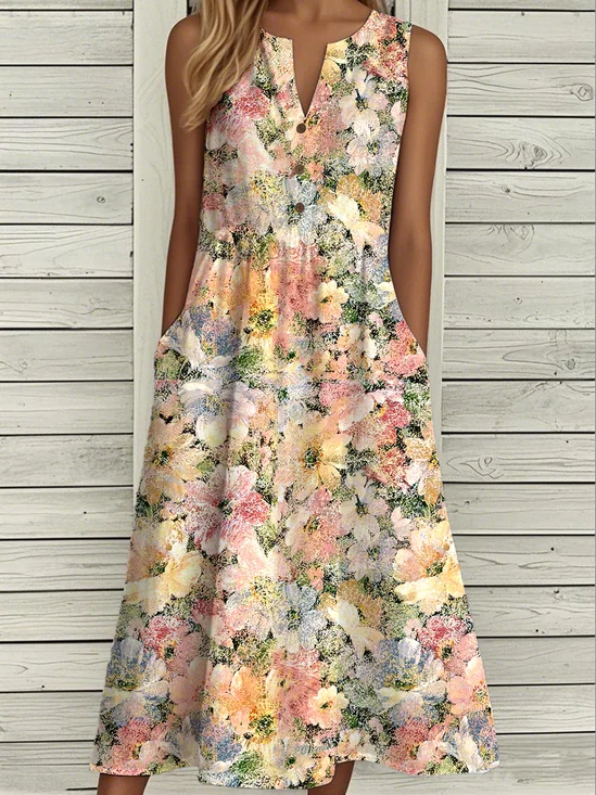 Casual Floral Notched Dress With No