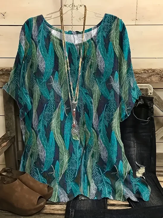 Vintage Dolman Sleeve Crew Neck Abstract Graphic T-Shirt