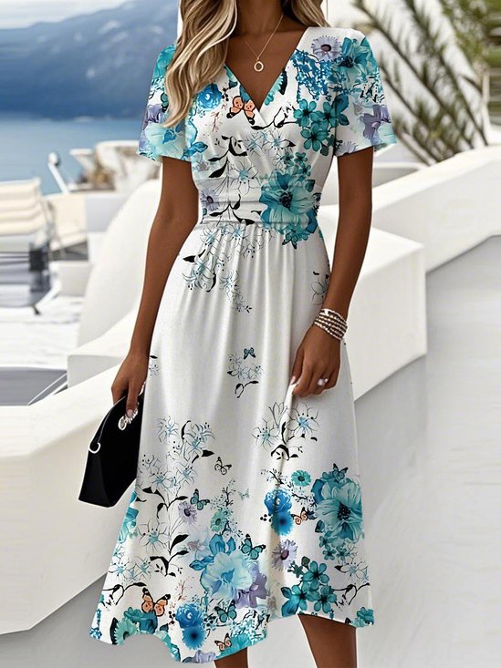 Casual Gradient Pattern Regular Fit V Neck Dress With No