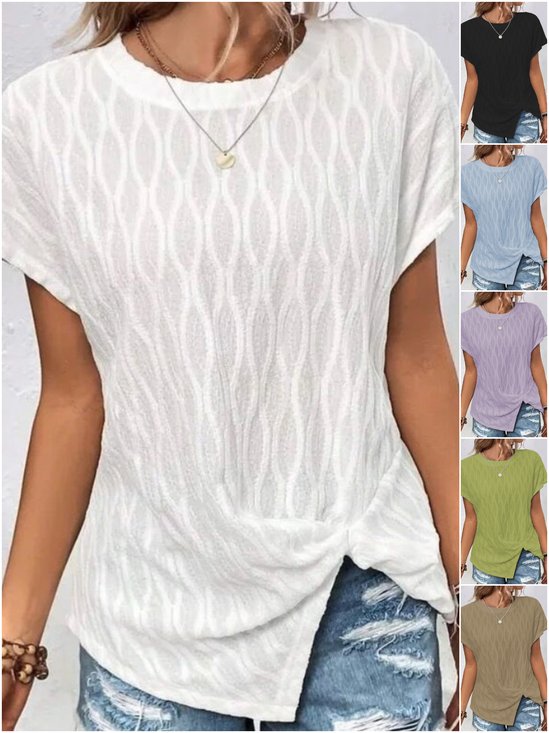 Women's Short Sleeve T-Shirt Spring/Autumn White Solid Round Neck Bat Sleeve Daily Outing Casual Tops