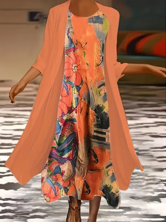 Women's Spring Abstract Print Two-Piece Dress