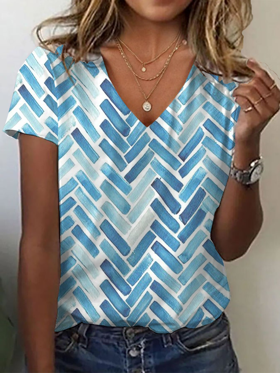Women's Geometric Print Casual V-Neck Short Sleeve T-Shirt