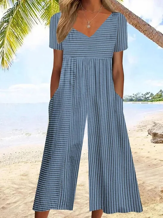 Women's H-Line V Neck Daily Going Out Casual Printing Striped Summer Ankle Pants Jumpsuit Romper