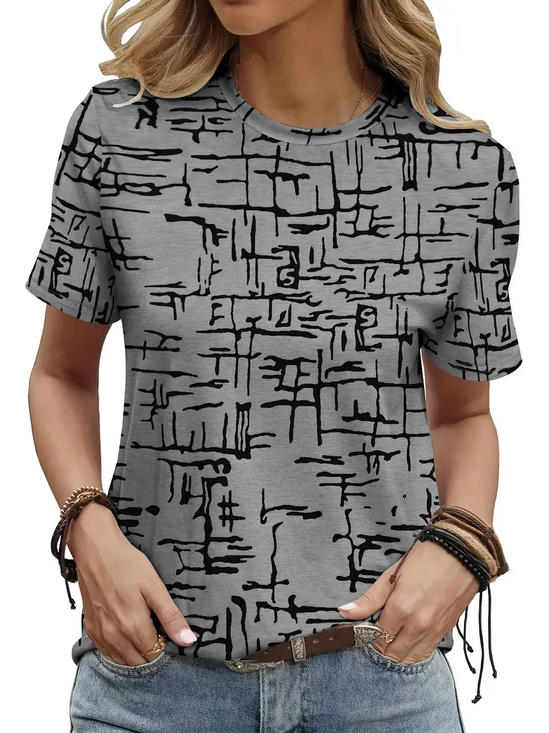 Women's Abstract Print Casual Round Neck Short Sleeve T-Shirt