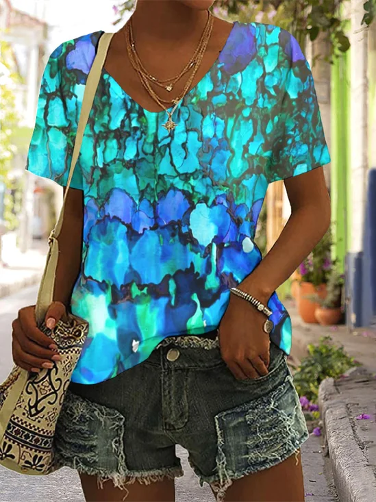Cotton V Neck Casual Regular Fit T-Shirt