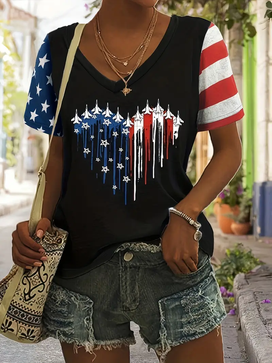 America Flag Casual V Neck T-Shirt