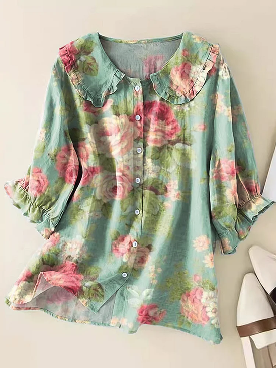 Women's Floral Print Casual Peter Pan Collar Shirt