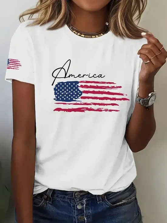 America Flag Crew Neck Regular Fit Vintage T-Shirt