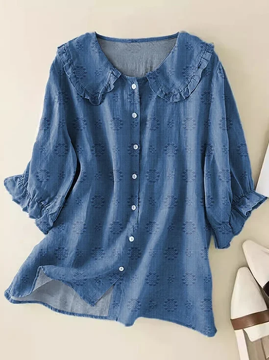 Women's Floral Print Casual Peter Pan Collar Shirt