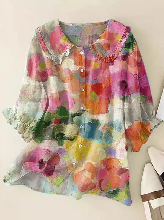 Women's Floral Print Casual Peter Pan Collar Shirt