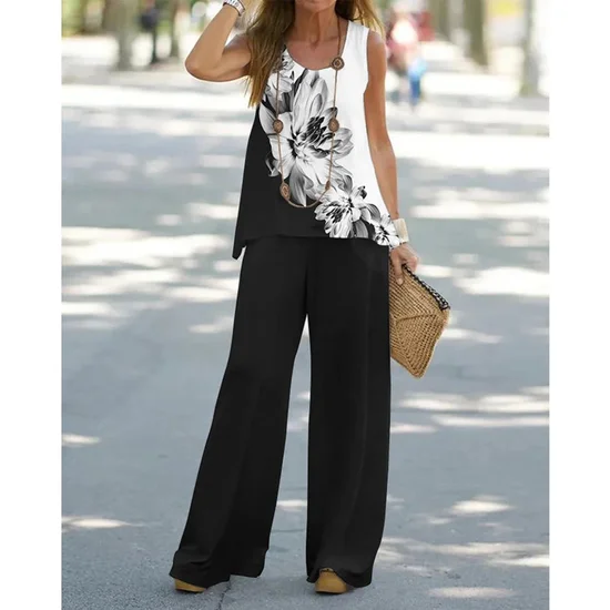Women's Plain Daily Going Out Two-Piece Set Blue Casual Summer Top With Pants Matching Set