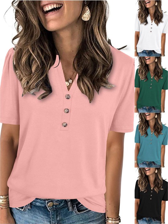 Women's Short Sleeve T-shirt Summer Lake Blue Plain Cotton V Neck Daily Going Out Casual Top