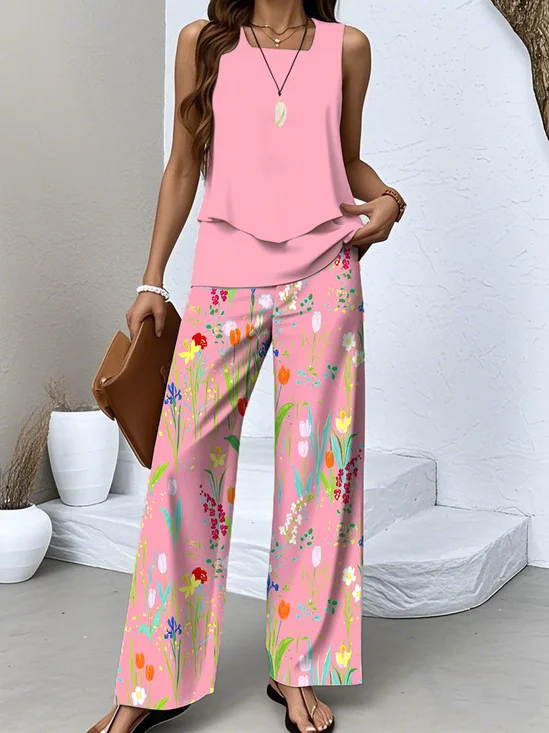 Crew Neck Regular Fit Casual Two-Piece Set With No