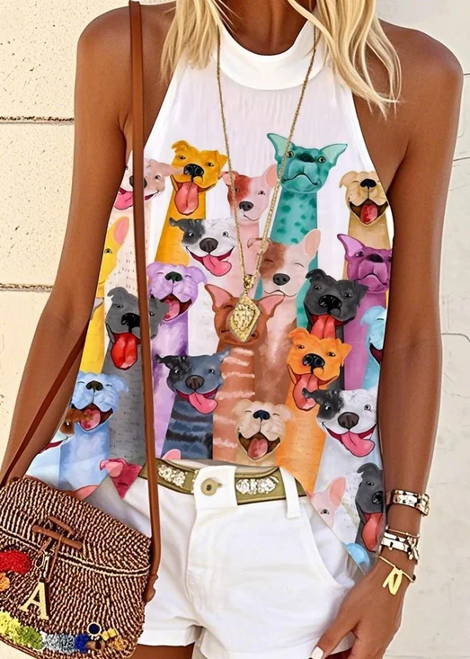 Regular Fit Animal Picture Halter Casual T-Shirt