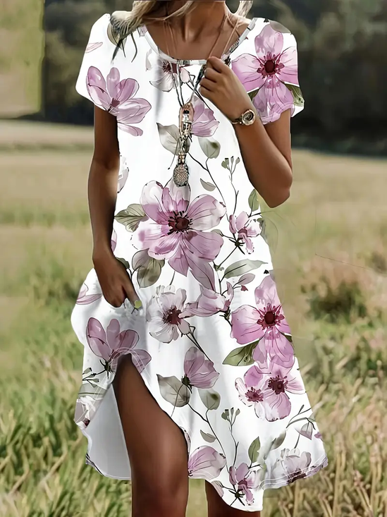 Women's Floral Print Casual Round Neck Short Sleeve Dress