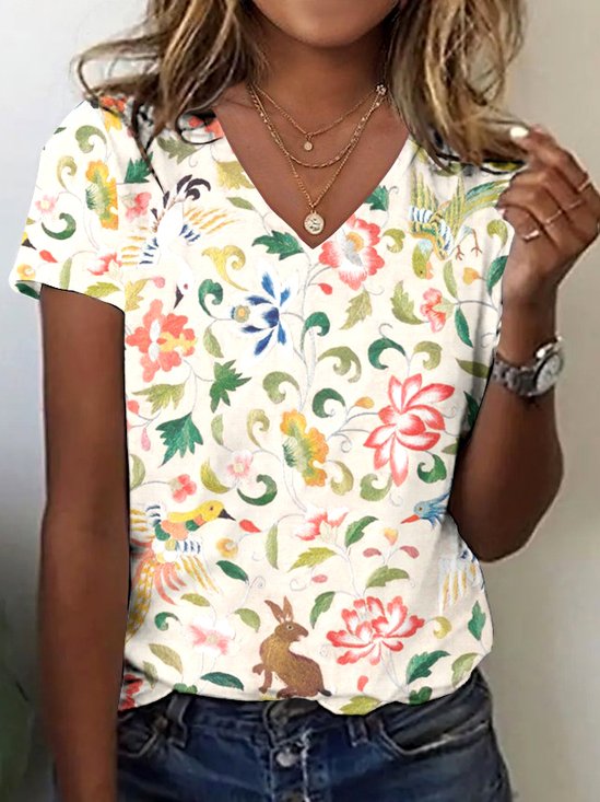 V Neck Cotton Casual T-Shirt