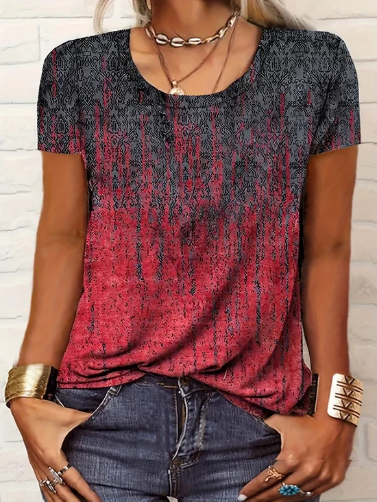 Women's Abstract Print Casual Round Neck Short Sleeve T-Shirt