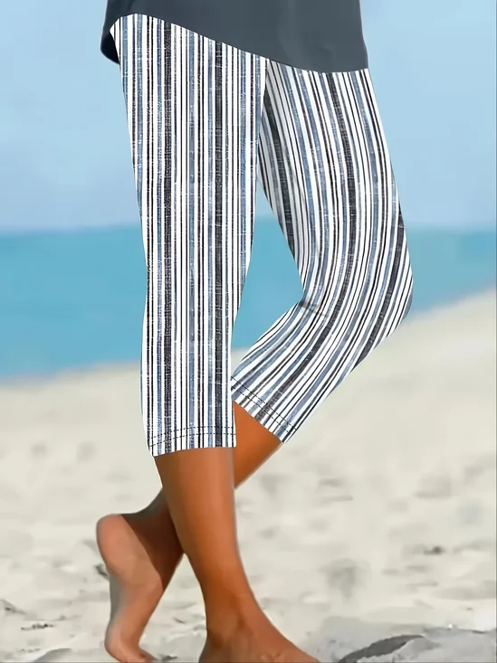 Women's Striped Print Casual Leggings