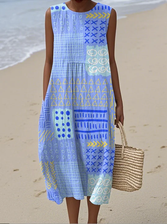 Casual Regular Fit Geometric Dress With No