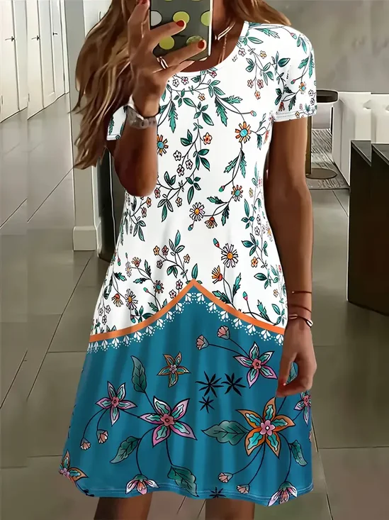 Women's Floral Print Casual Round Neck Short Sleeve Dress