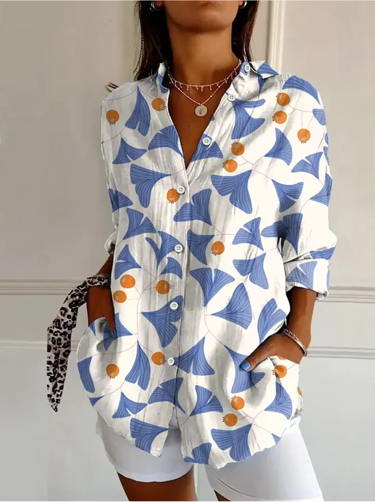 Women's Watercolor Art Floral Print Long Sleeve Shirt
