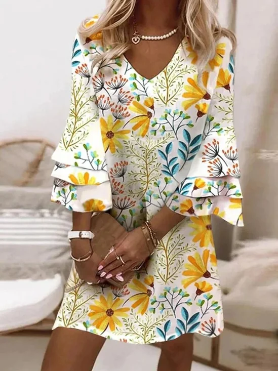 Women's Floral Print V Neck Dress