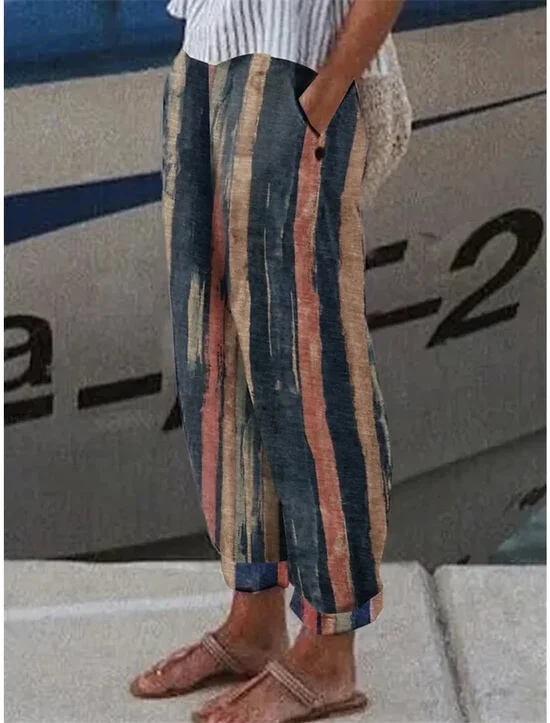 Women's Stripe Print Casual Pants