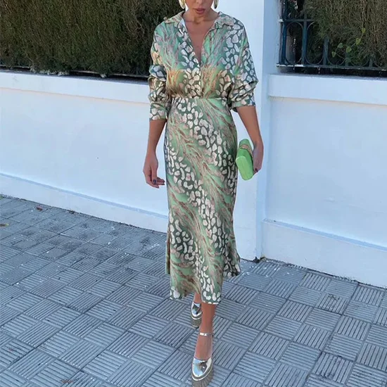 Women's Printing Floral Daily Going Out Two-Piece Set Green Casual Spring/Fall Top With Skirt Matching Set