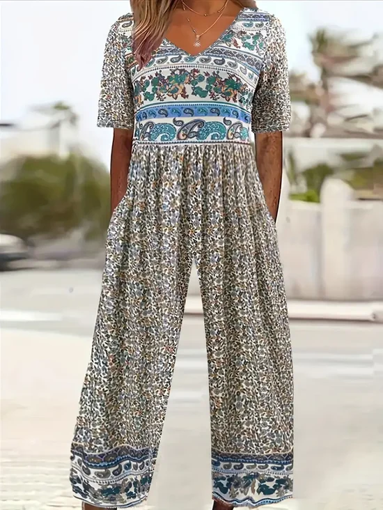 Women's H-Line V Neck Daily Going Out Casual Printing Floral Summer Ankle Pants Jumpsuit Romper